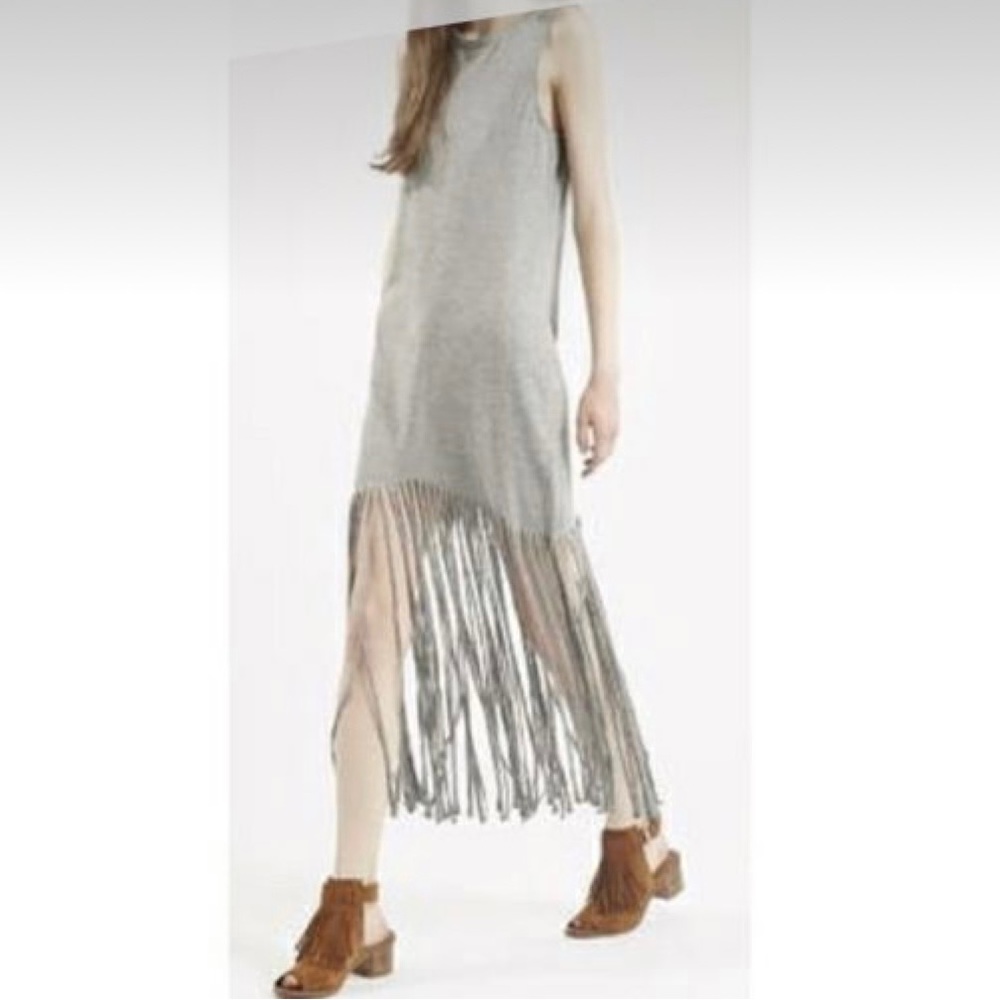 TOPSHOP JERSEY KNIT GRAY FRINGE DRESS